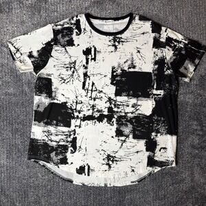 Kliegou Mens 3XL T-Shirt Black White Abstract Print Curved Hem Streetwear